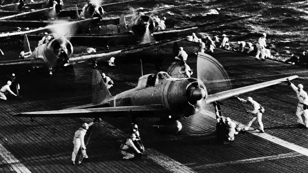 Cazas Zero de la segunda oleada se preparan para partir hacia Pearl Harbor