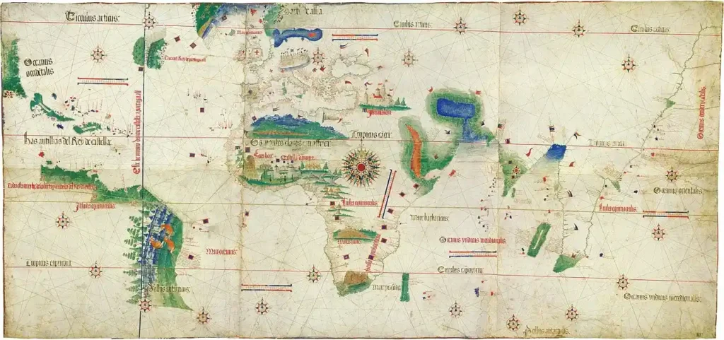 Mapa del reparto del mundo en el Tratado de Tordesillas